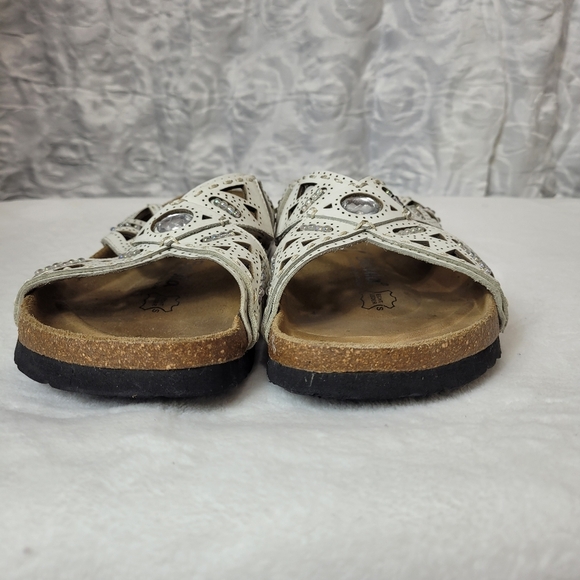 BETULA By Birkenstock Rhinestone Jewel Embellished Leather White Sandals S 10 - Picture 6 of 10